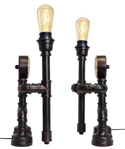 Vintage Industrial Water Pipe Table Lamp Real Clock with 4w - Energy Light Bulbs - Free delivery on all orders
