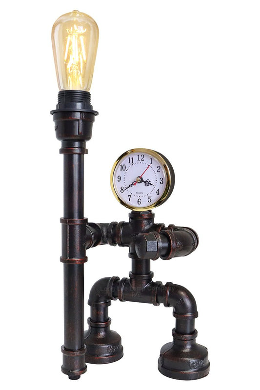 Vintage Industrial Water Pipe Table Lamp Real Clock with 4w - Energy Light Bulbs - Free delivery on all orders