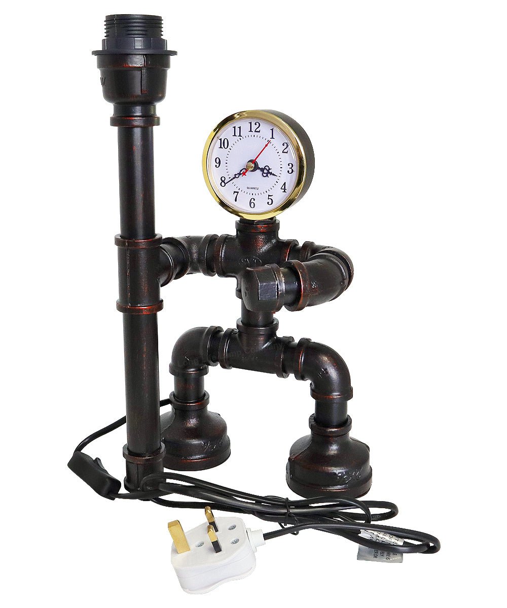 Vintage Industrial Water Pipe Table Lamp Real Clock with 4w - Energy Light Bulbs - Free delivery on all orders