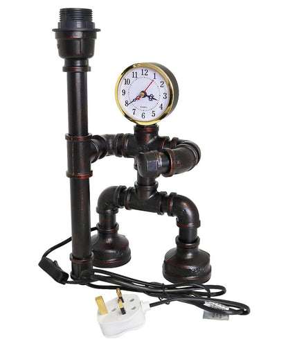 Vintage Industrial Water Pipe Table Lamp Real Clock with 4w - Energy Light Bulbs - Free delivery on all orders