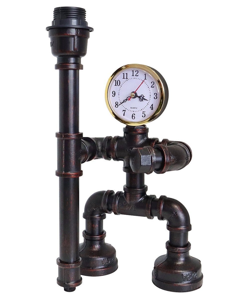 Vintage Industrial Water Pipe Table Lamp Real Clock with 4w - Energy Light Bulbs - Free delivery on all orders