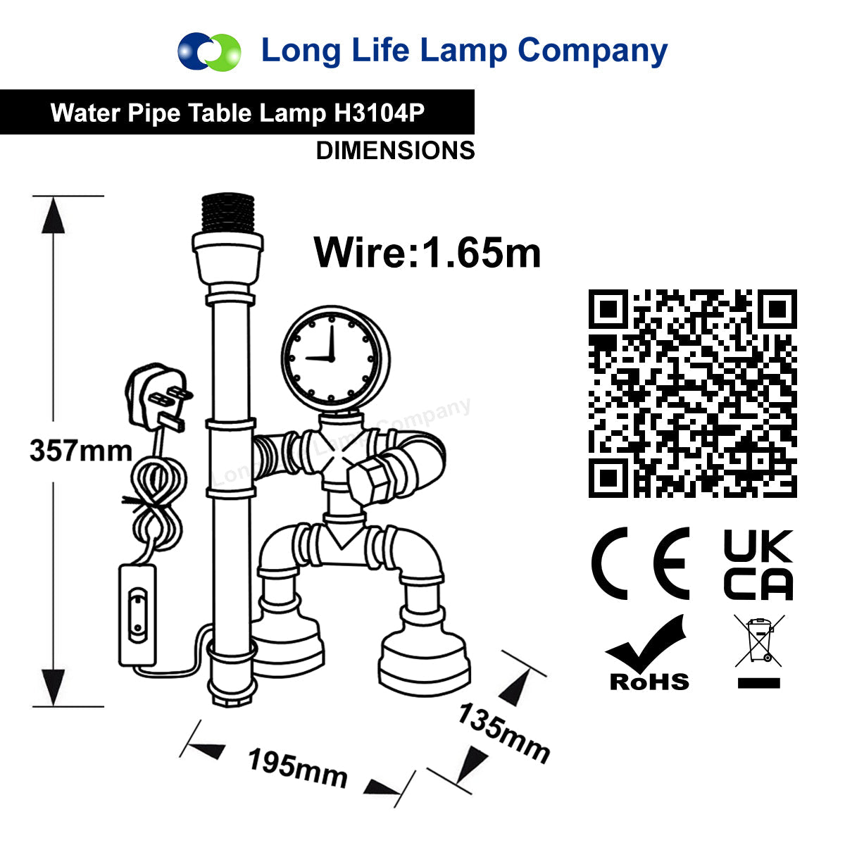 Vintage Industrial Water Pipe Table Lamp Real Clock with 4w - Energy Light Bulbs - Free delivery on all orders