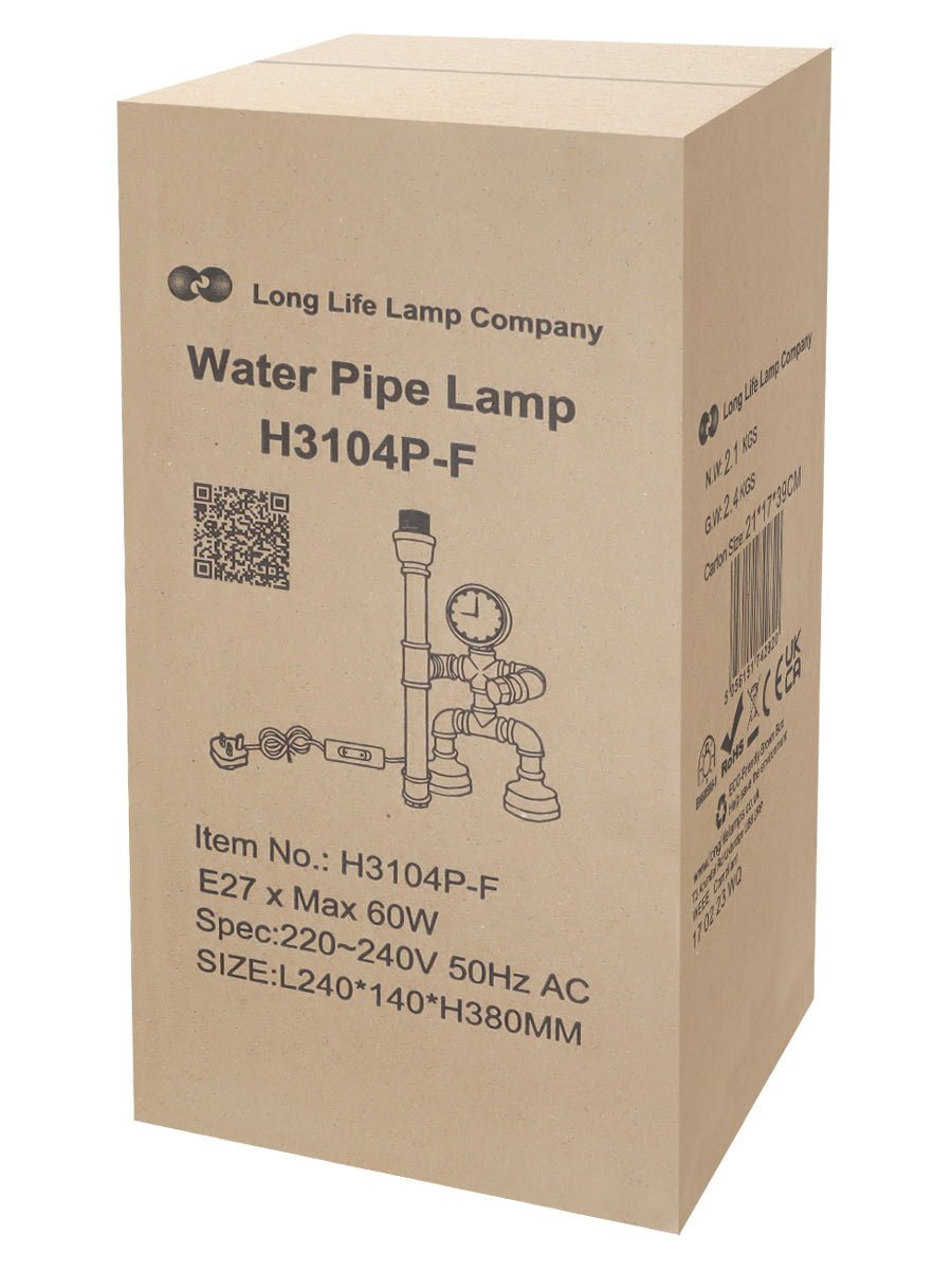 Vintage Industrial Water Pipe Table Lamp Real Clock with 4w - Energy Light Bulbs - Free delivery on all orders