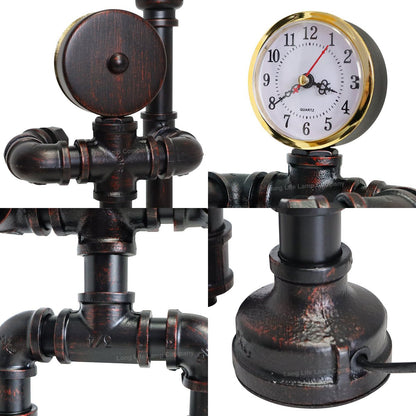 Vintage Industrial Water Pipe Table Lamp Real Clock with 4w - Energy Light Bulbs - Free delivery on all orders