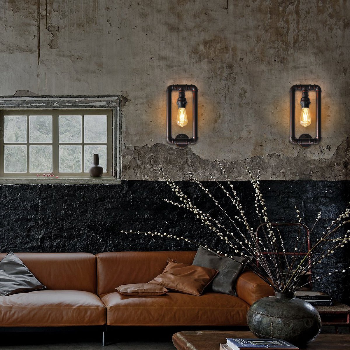 Vintage Industrial Water Pipe Wall Light Rustic 1 Lamp Metal Steampunk M0068 - Energy Light Bulbs - Free delivery on all orders
