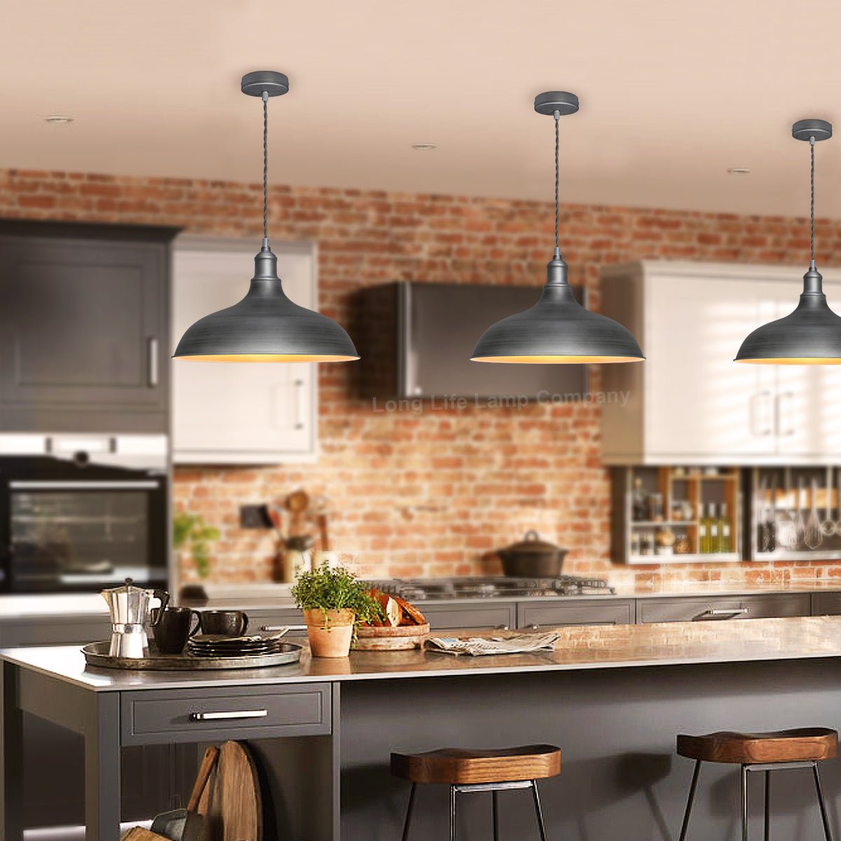 Vintage Metal Iron Grey Ceiling Pendant Light - Energy Light Bulbs - Free delivery on all orders