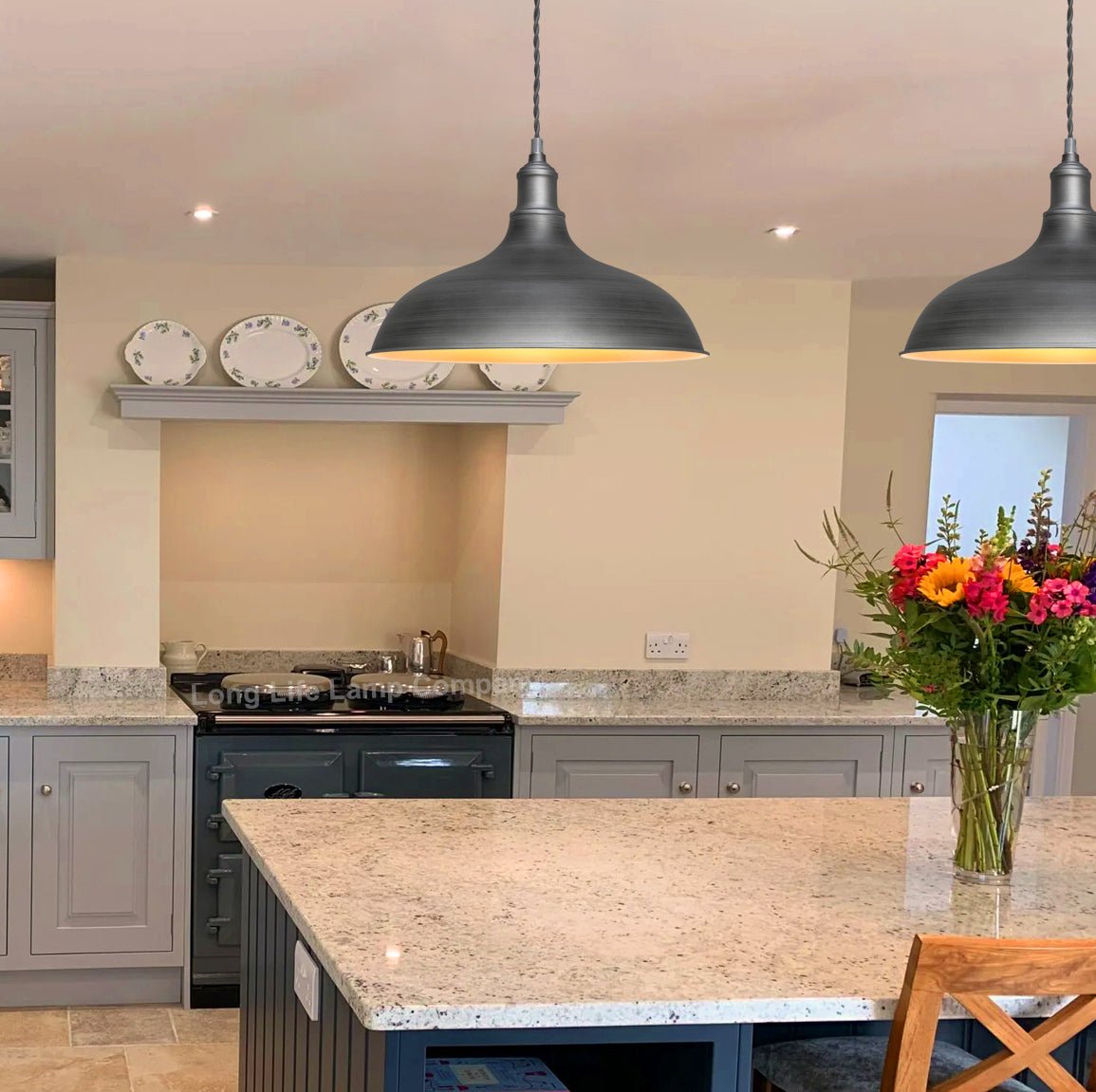 Vintage Metal Iron Grey Ceiling Pendant Light - Energy Light Bulbs - Free delivery on all orders