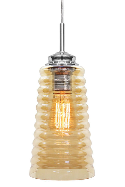 Vintage Pendant Light Fitting Chrome Spiral Retro Glass Ceiling Light Shade Smoked Amber - Energy Light Bulbs - Free delivery on all orders