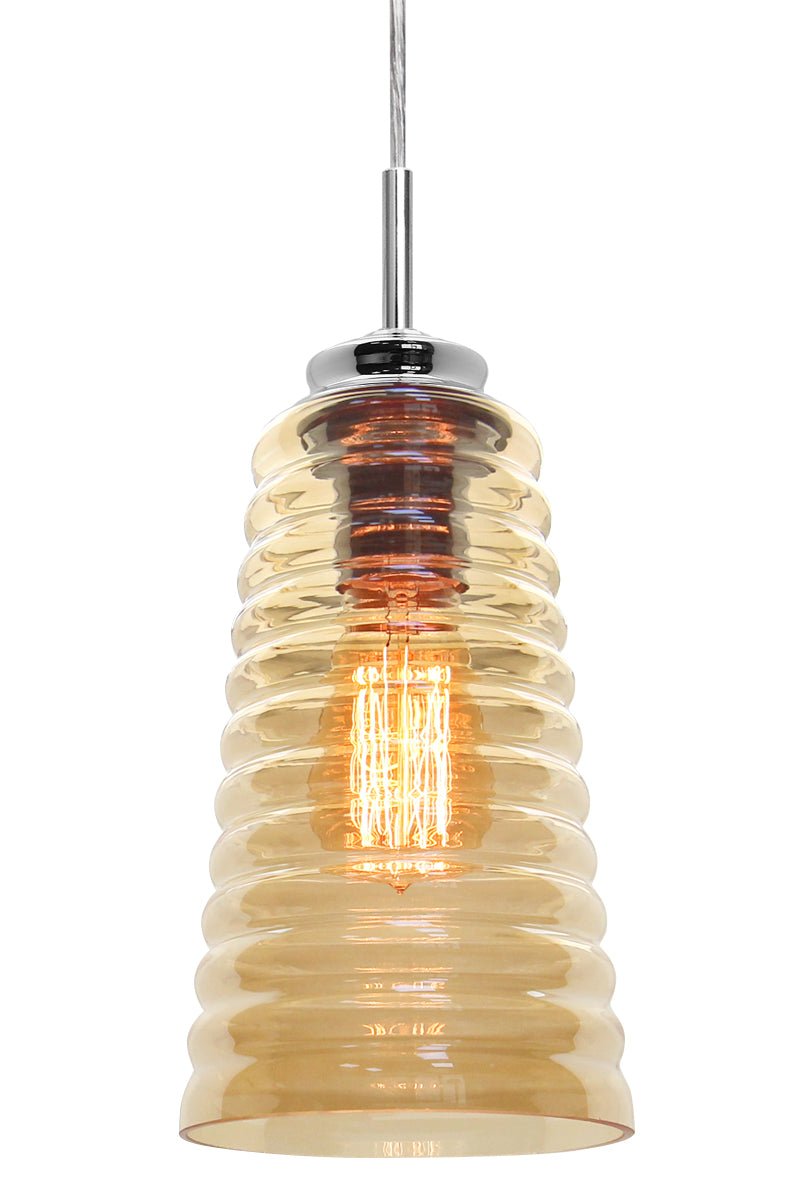 Vintage Pendant Light Fitting Chrome Spiral Retro Glass Ceiling Light Shade Smoked Amber - Energy Light Bulbs - Free delivery on all orders