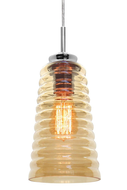 Vintage Pendant Light Fitting Chrome Spiral Retro Glass Ceiling Light Shade Smoked Amber - Energy Light Bulbs - Free delivery on all orders
