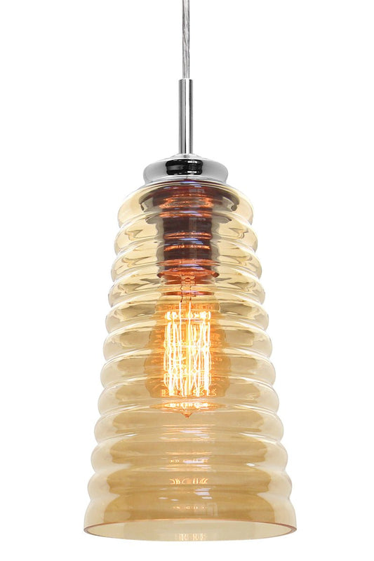 Vintage Pendant Light Fitting Chrome Spiral Retro Glass Ceiling Light Shade Smoked Amber - Energy Light Bulbs - Free delivery on all orders