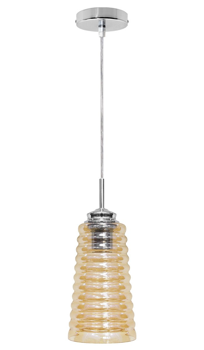 Vintage Pendant Light Fitting Chrome Spiral Retro Glass Ceiling Light Shade Smoked Amber - Energy Light Bulbs - Free delivery on all orders
