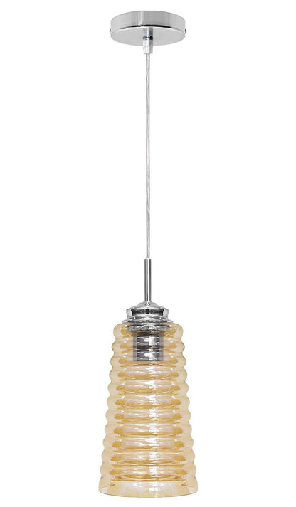 Vintage Pendant Light Fitting Chrome Spiral Retro Glass Ceiling Light Shade Smoked Amber - Energy Light Bulbs - Free delivery on all orders