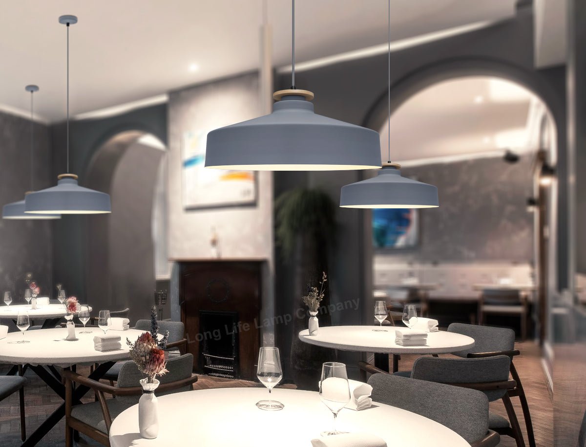 Vintage Retro Grey Metal Ceiling Pendant Light - Energy Light Bulbs - Free delivery on all orders