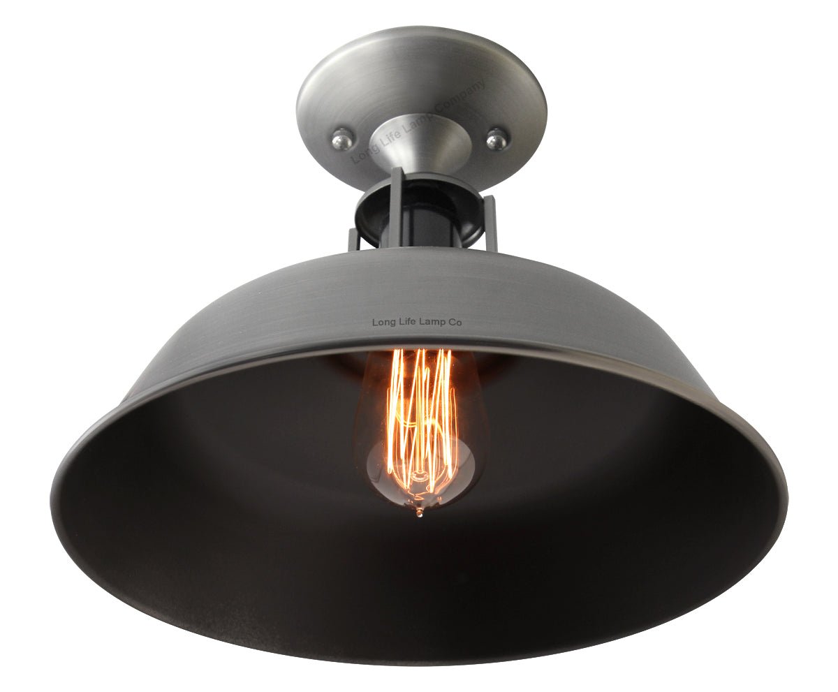 Vintage Retro Industrial Flush Mount Farmhouse Pewter Ceiling Light Shade - Energy Light Bulbs - Free delivery on all orders