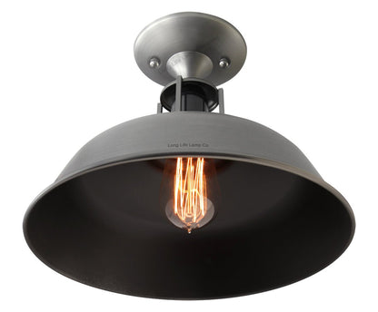 Vintage Retro Industrial Flush Mount Farmhouse Pewter Ceiling Light Shade - Energy Light Bulbs - Free delivery on all orders