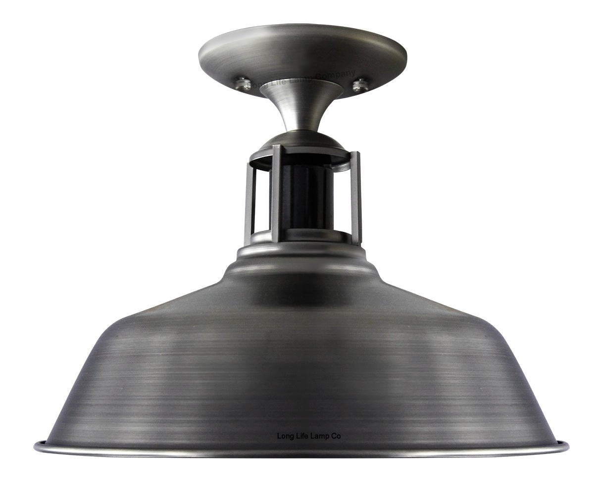 Vintage Retro Industrial Flush Mount Farmhouse Pewter Ceiling Light Shade - Energy Light Bulbs - Free delivery on all orders