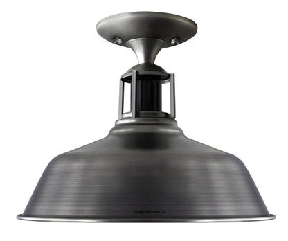 Vintage Retro Industrial Flush Mount Farmhouse Pewter Ceiling Light Shade - Energy Light Bulbs - Free delivery on all orders