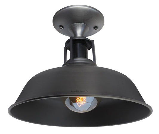 Vintage Retro Industrial Flush Mount Farmhouse Pewter Ceiling Light Shade - Energy Light Bulbs - Free delivery on all orders