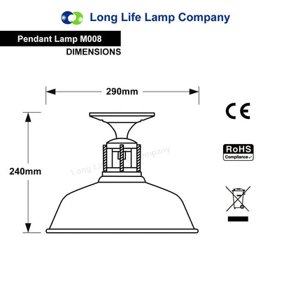 Vintage Retro Industrial Flush Mount Farmhouse Pewter Ceiling Light Shade - Energy Light Bulbs - Free delivery on all orders