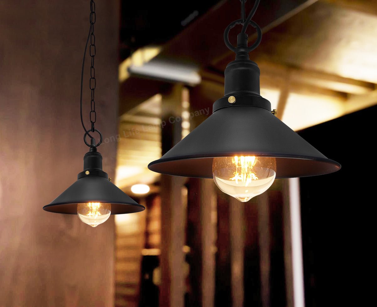 Vintage Retro Industrial Metal Black Scone Shade Pendant Light - Energy Light Bulbs - Free delivery on all orders