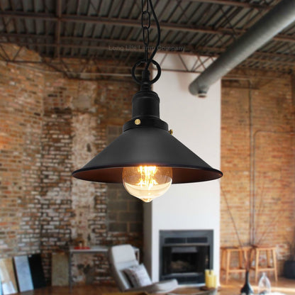 Vintage Retro Industrial Metal Black Scone Shade Pendant Light - Energy Light Bulbs - Free delivery on all orders
