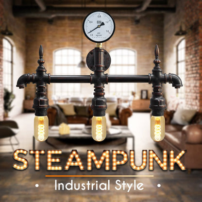 Vintage Rustic Industrial Water Pipe Wall Light with Gauge M0192P - Energy Light Bulbs - Free delivery on all orders