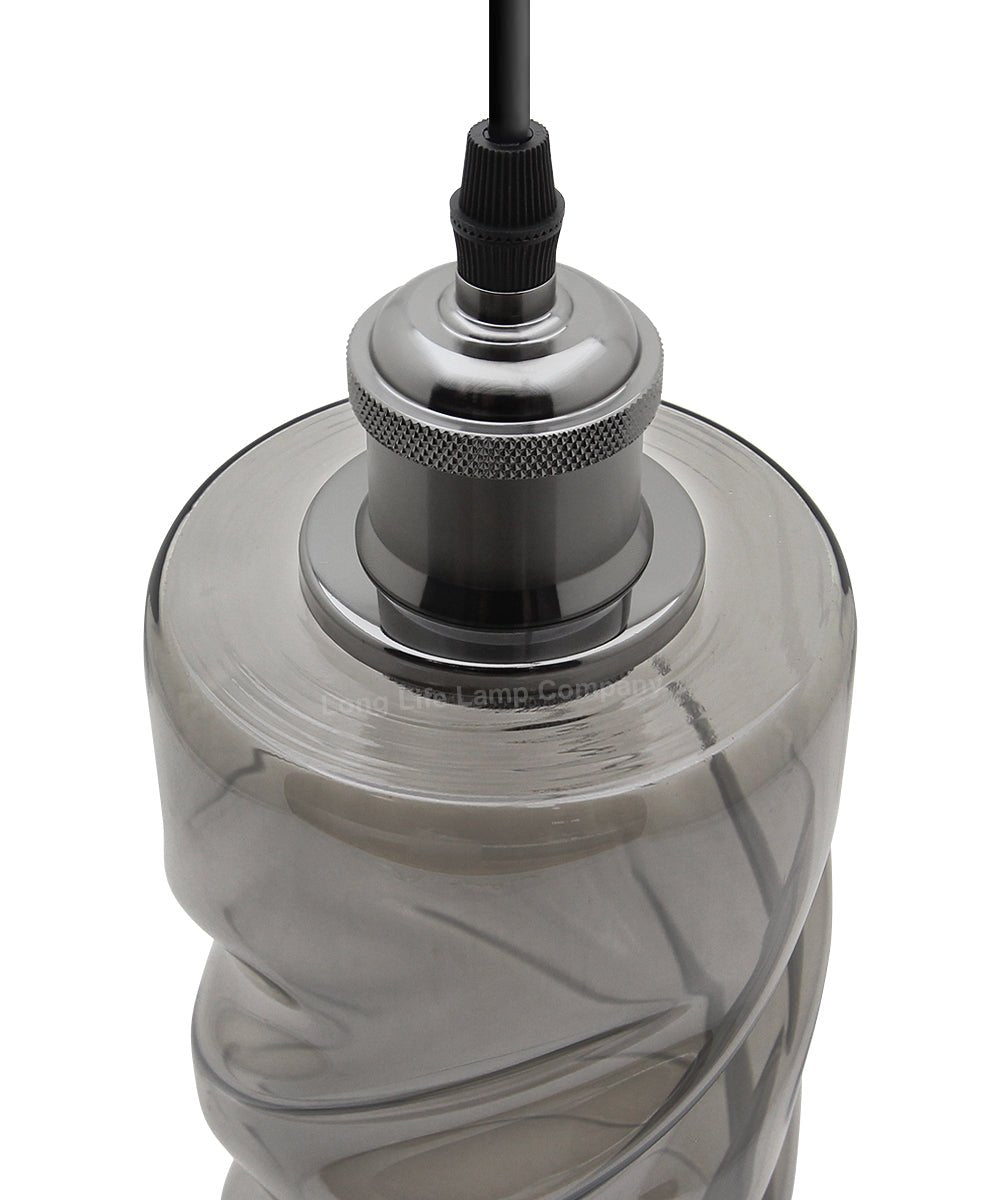 Vintage Smoked Grey Twisted Cylinder Glass Ceiling Pendant Lamp M0242 - Energy Light Bulbs - Free delivery on all orders