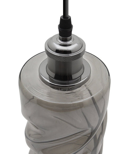 Vintage Smoked Grey Twisted Cylinder Glass Ceiling Pendant Lamp M0242 - Energy Light Bulbs - Free delivery on all orders