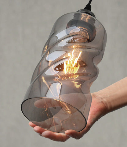 Vintage Smoked Grey Twisted Cylinder Glass Ceiling Pendant Lamp M0242 - Energy Light Bulbs - Free delivery on all orders