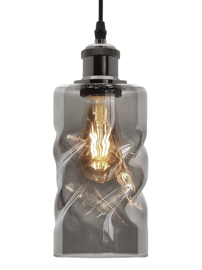 Vintage Smoked Grey Twisted Cylinder Glass Ceiling Pendant Lamp M0242 - Energy Light Bulbs - Free delivery on all orders