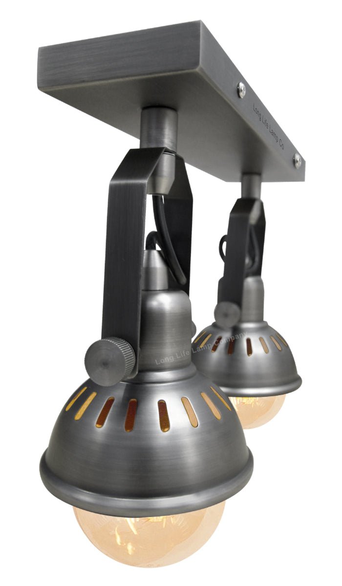 Vintage Twin Ceiling Light Fixture Dark Grey Pewter finish Adjustable Swivel Spot Light Stainless Steel - Energy Light Bulbs - Free delivery on all orders
