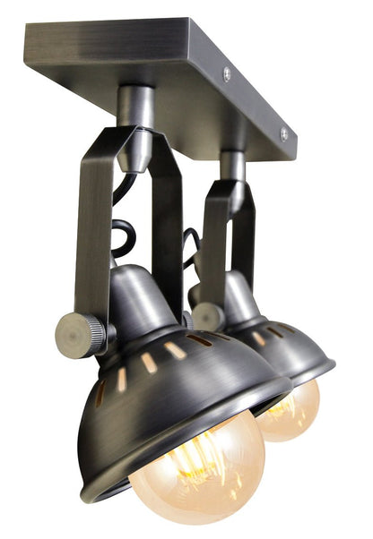 Vintage Twin Ceiling Light Fixture Dark Grey Pewter finish Adjustable Swivel Spot Light Stainless Steel - Energy Light Bulbs - Free delivery on all orders