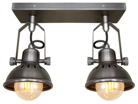 Vintage Twin Ceiling Light Fixture Dark Grey Pewter finish Adjustable Swivel Spot Light Stainless Steel - Energy Light Bulbs - Free delivery on all orders