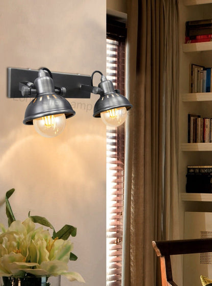 Vintage Twin Wall Light Dark Grey Pewter Finish Adjustable Swivel Spot Wall Light - Energy Light Bulbs - Free delivery on all orders