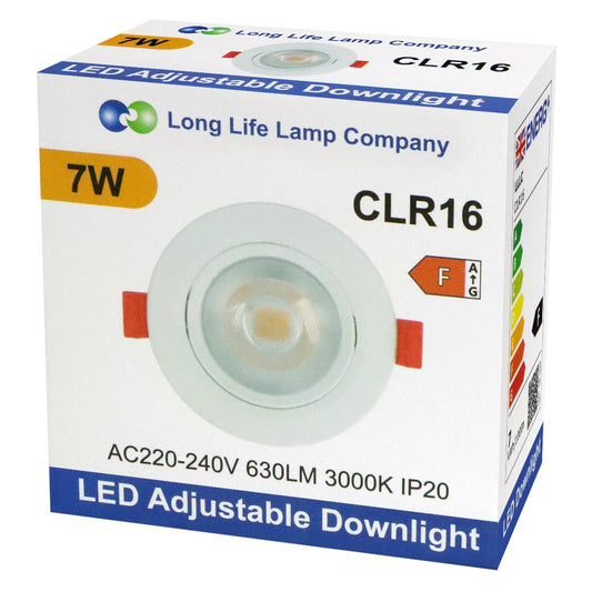 Warm White 7w LED Recessed Ceiling Downlight Adjustable - Energy Light Bulbs - Free delivery on all orders