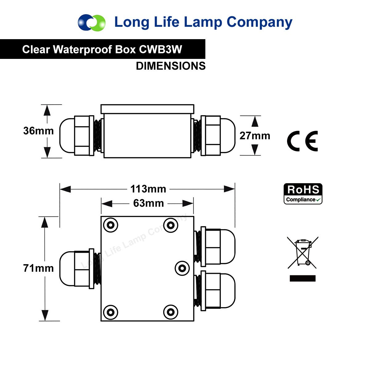 Waterproof IP68 Electrical 3 Way Junction Box - Energy Light Bulbs - Free delivery on all orders