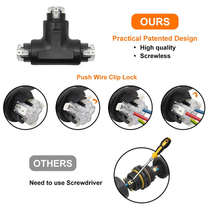 Waterproof IP68 Tee Quick Connector 3P Terminal - Energy Light Bulbs - Free delivery on all orders