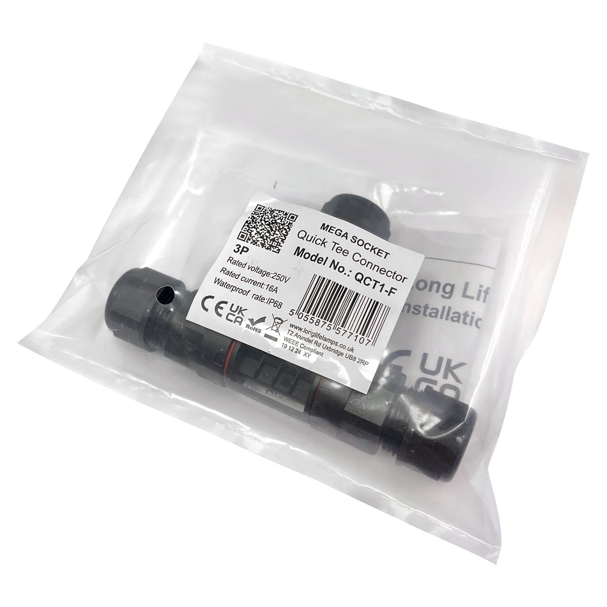 Waterproof IP68 Tee Quick Connector 3P Terminal QCT1 - Free delivery on all orders