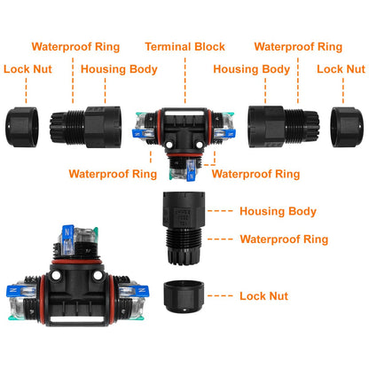 Waterproof IP68 Tee Quick Connector 3P Terminal QCT1 - Free delivery on all orders