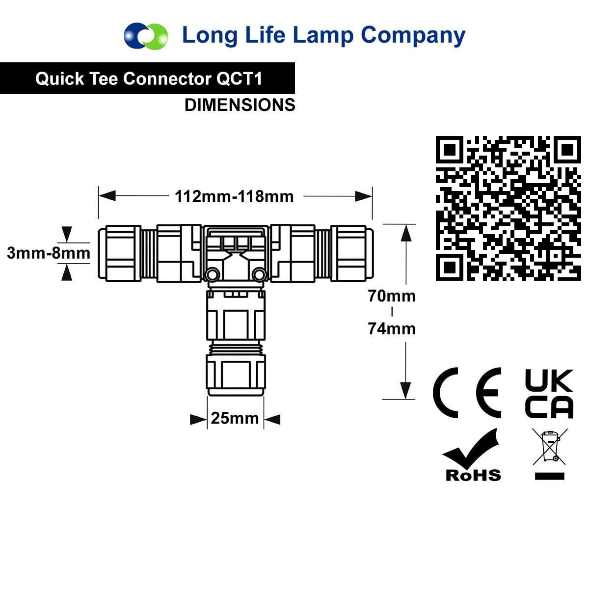 Waterproof IP68 Tee Quick Connector 3P Terminal QCT1 - Free delivery on all orders