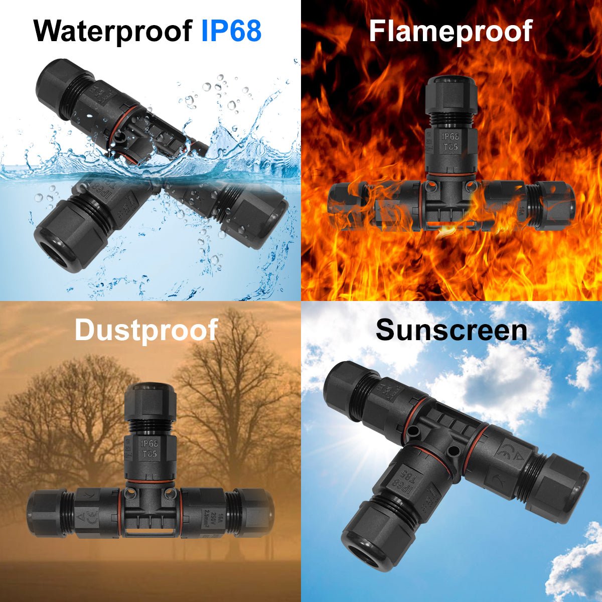 Waterproof IP68 Tee Quick Connector 3P Terminal QCT1 - Free delivery on all orders