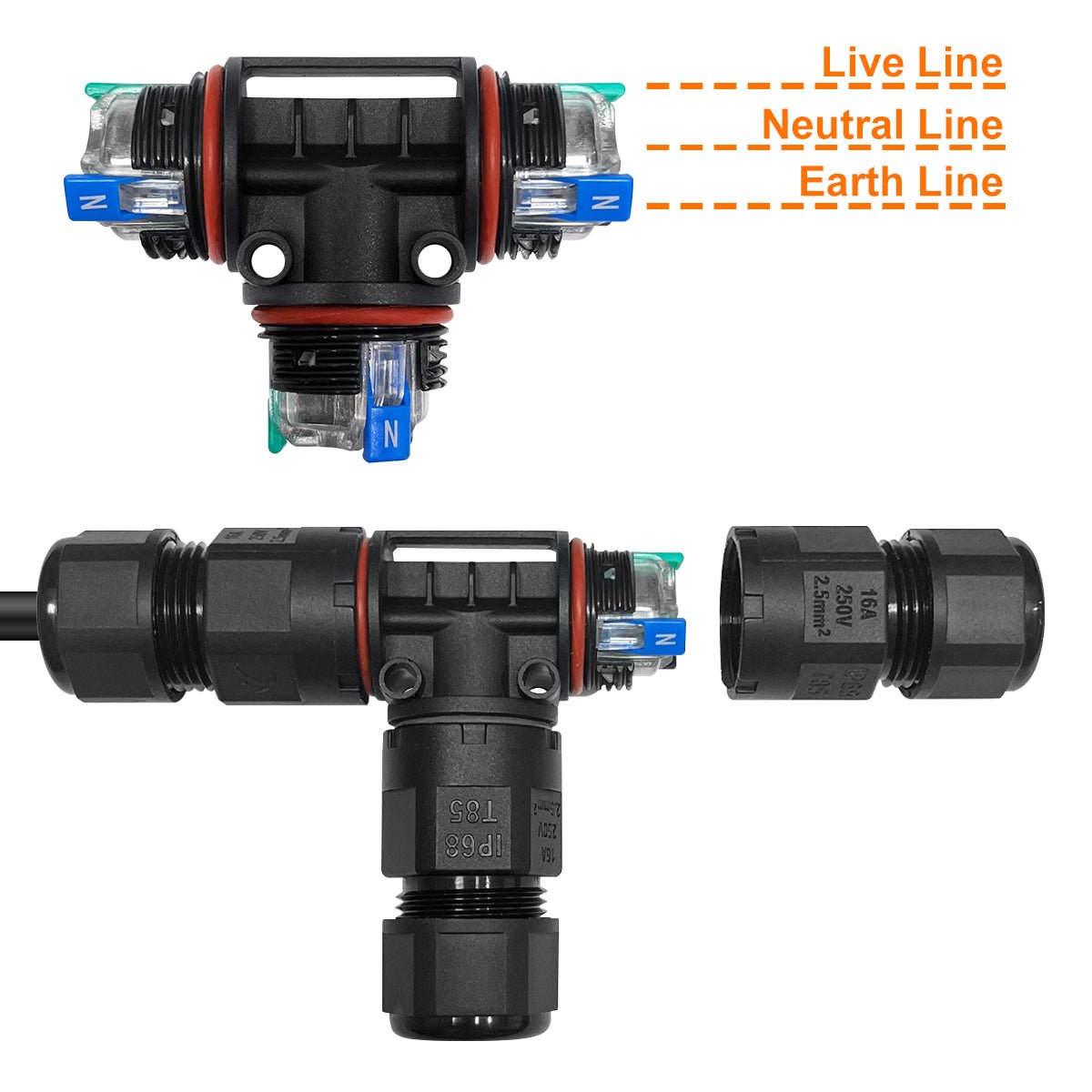 Waterproof IP68 Tee Quick Connector 3P Terminal QCT1 - Free delivery on all orders