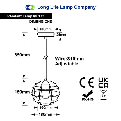 Wire Cage Globe Black Metal Ceiling Pendant Light M0173 - Free delivery on all orders